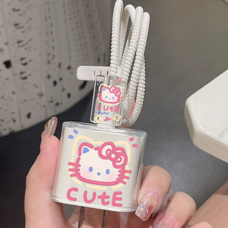 かわいい KT 猫漫画データケーブル保護カバー Apple 18 ワット/20 ワット急速充電充電器保護ケースに適しています|undefined