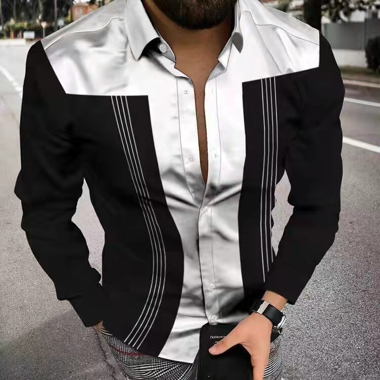 Nueva camisa de manga larga de solapa de los hombres europeos y americanos 3D Impresión digital popular camisa casual superior ventas directas de fábrica
