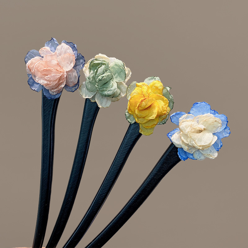 Horquilla de camelia, estilo antiguo negro, bola simple, accesorios para el cabello, placa de sentido avanzado, horquilla, tocado, temperamento, horquilla Hanfu