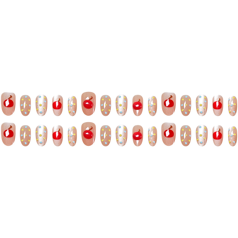 3D estereoscópico cereza onda punto ojo de gato usar uñas 30 piezas pequeñas frescas verano blanqueamiento de uñas parches de dedos falsos lote mixto image 6
