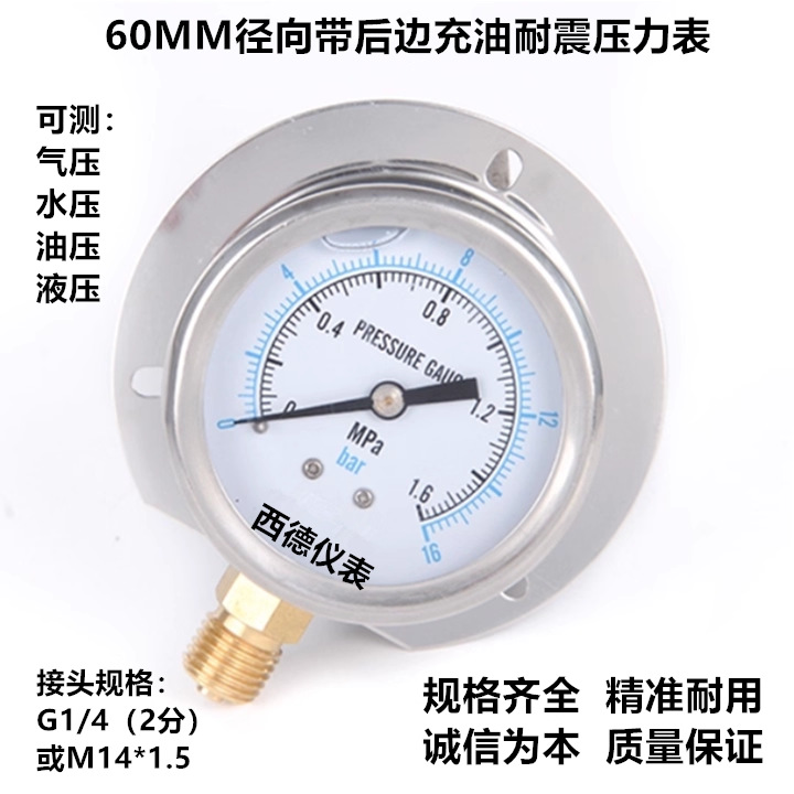60MM径向带后边充油耐震压力表 船用防震压力表