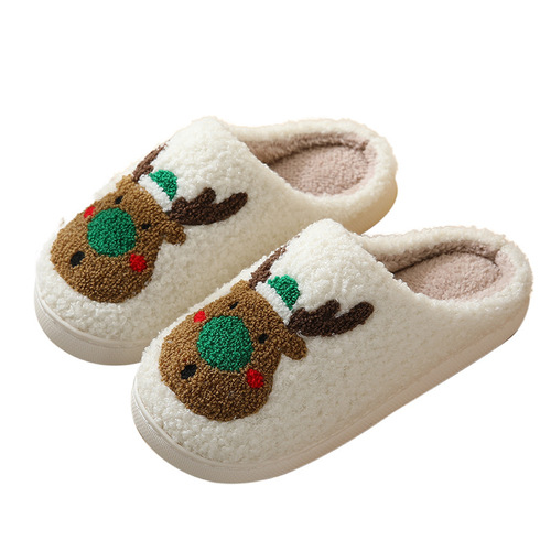 New Christmas Elk Cotton Slippers for Men and Women in Autumn and Winter Cute Cartoon Home Anti-Slip Couples Indoor Plush Cotton Shoes