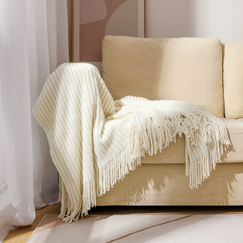 Sofa, knitted duvet for sleep, boho style