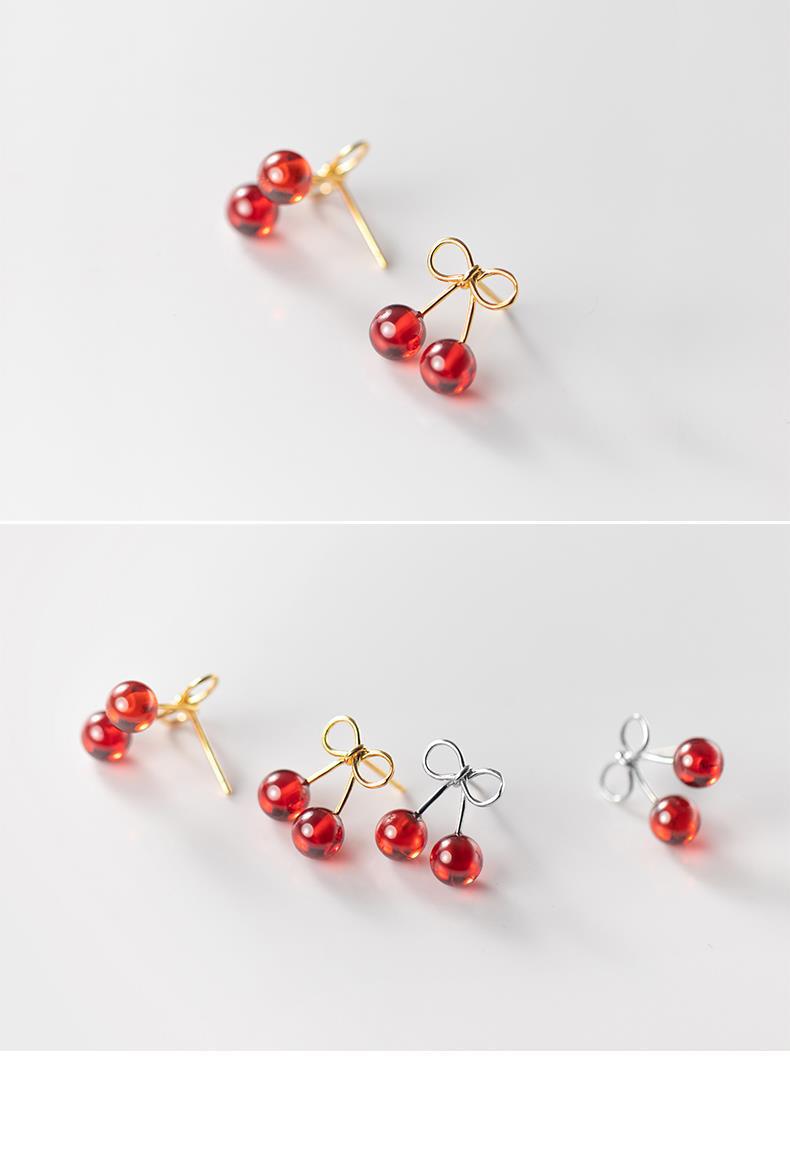 925 Sterling Silver Material Cherry Pattern 1 Pair 925 Sterling Silver Cherry Ear Studs
