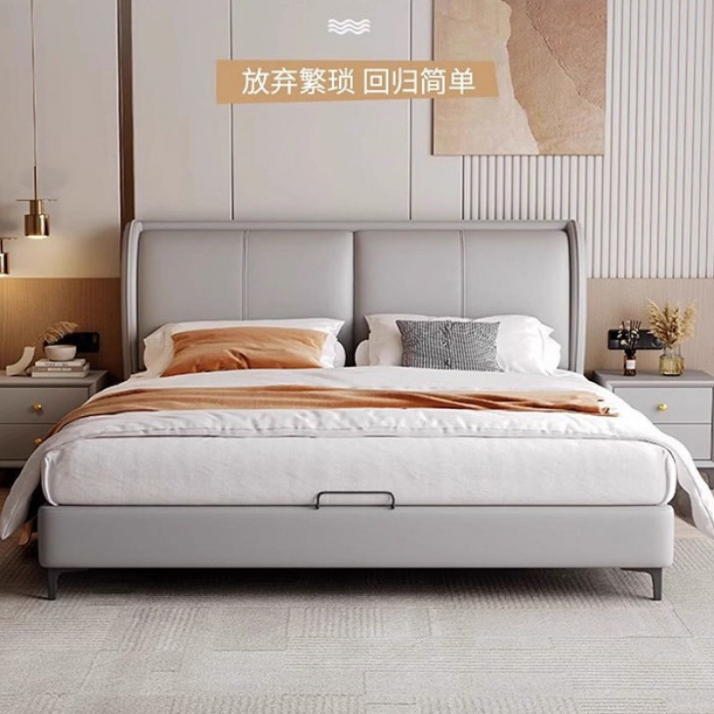 Italian-Style Light Luxury Soft Solid Wood Bed Double 1.82m Master Bedroom Double Bed Economical High-Value Leather Bed