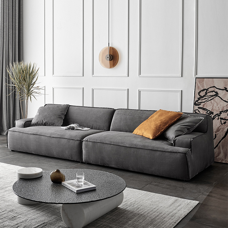 Italiano minimalista Damasco sofá fila recta diseñador Internet celebridad pequeño apartamento moderno salón simple sofá de tela