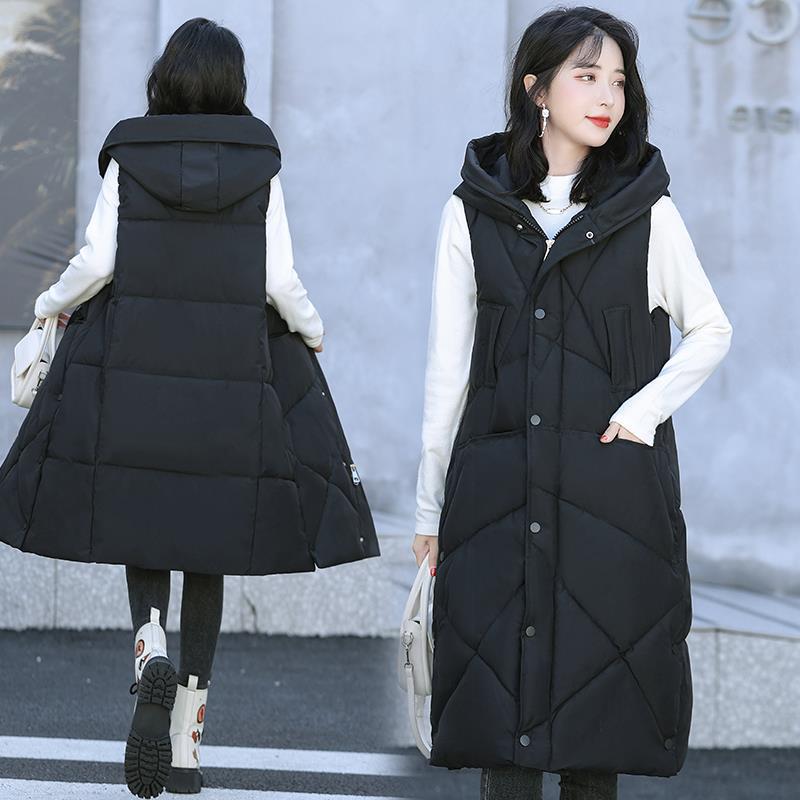 Winter new Korean style loose down cotton vest women's long overpainted thickened women's cotton vest waistcoat
