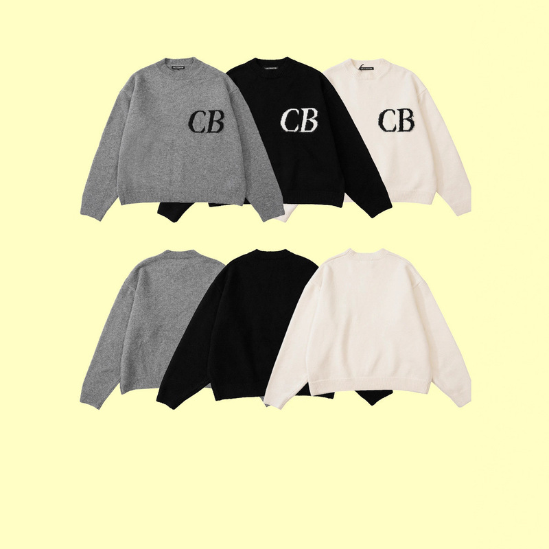 High Version Cole Buxton Niche Simple Letter Cb Jacquard Loose Round Neck Sweater for Female Couples
