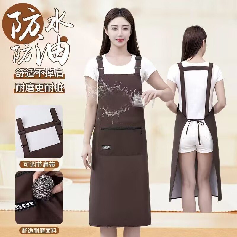Extended Apron with Adjustable Straps for Kitchen Cooking, Home Use, Over-The-Knee Zipper Pocket, Catering, and Workwear