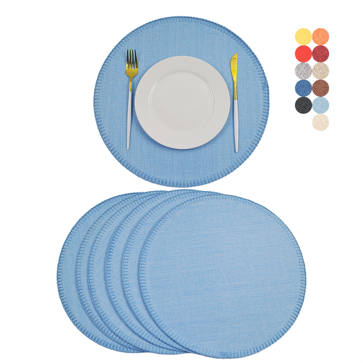 Nuevo cojín de lino redondo de poliéster de color sólido cojín de tela de doble capa lavable anti-deslizante aislamiento de tazas cojín de mesa