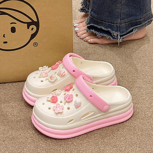 Trendy Chinese-Style Perforated Sandals for Women, Summer Outdoor Beach Thick-Soled Ultra-Soft 2025 New Closed-Toe Sandals for Women
