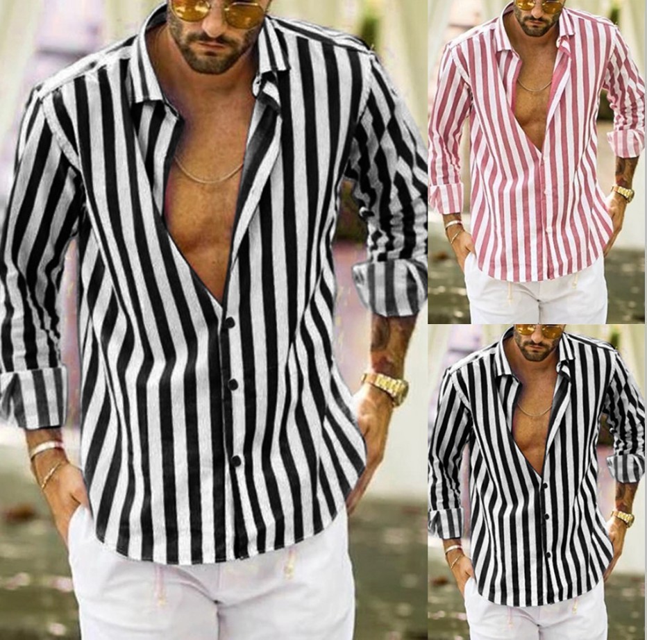 231g Weight Long Sleeve Sleeve Length 4-Way Stretch Fabric, Polyester Fabric Type Regular Top Length Blouse Tops Type Casual Occasion Turndown Neckline Breathable Function Slim Fit Type Stripe Pattern Spring, Autumn Season Men's Gender Streetwear Style Wholesale Men's Streetwear Stripe Long Sleeve Men's Tops 1