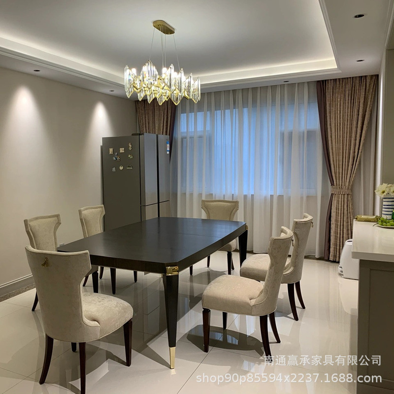 American Style Light Luxury Solid Wood Dining Table and Chair Combination European Style Black Dining Table for 6 People 8 Dining Table Modern Simple Small Apartment Furniture American Style Light Luxury Solid Wood Dining Table and Chair Combination European Style Black Dining Table for 6 People 8 Dining Table Modern Simple Small Apartment Furniture