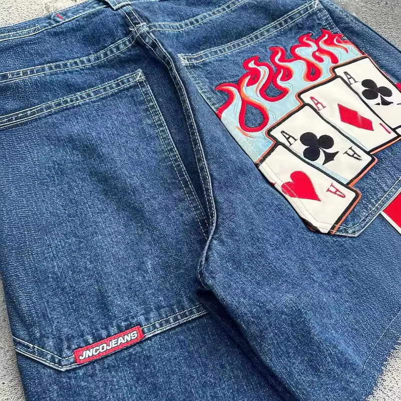 Amazon AliExpress Amazon Source E-commerce Street Jeans Hip Hop Poker Graphic Print Loose Denim
