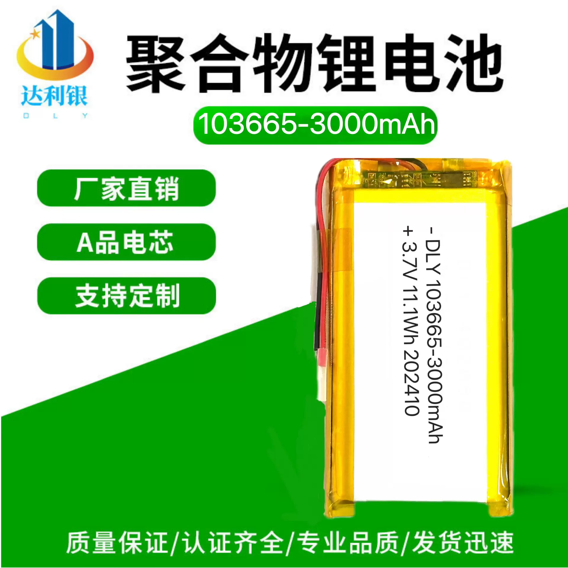 103665聚合物锂电池3000亳安发热鞋电池储能可充电安全认证长续航