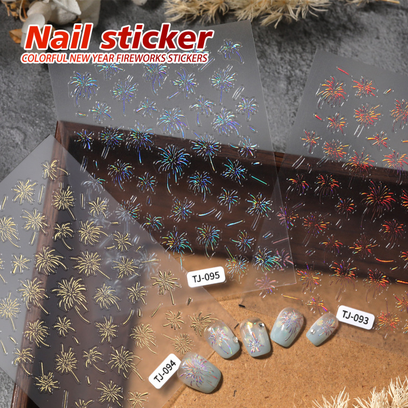 New Colorful Holiday Fireworks Nail Art Stickers Waterproof Simple Versatile Nail Decoration Stickers Wholesale Tj Model