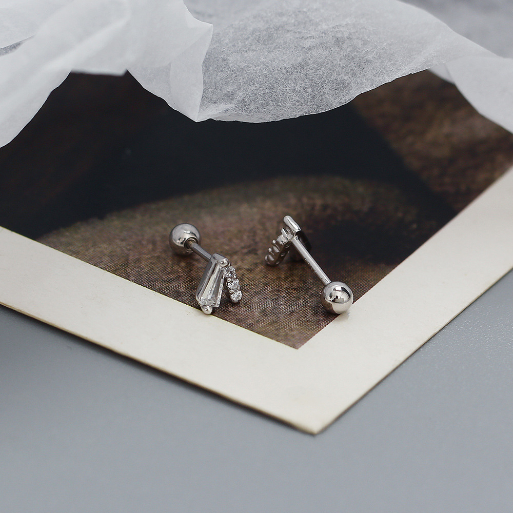 Daily Occasion 925 Sterling Silver Material 1 Pair 925 Sterling Silver Zircon Letter Ear Studs