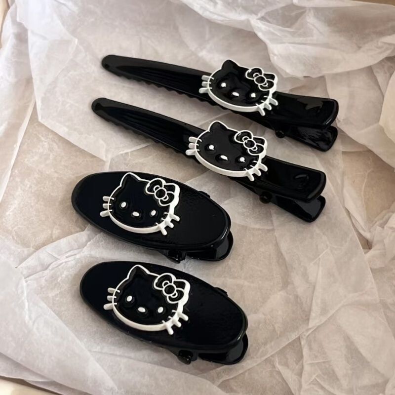 新しい韓国スタイルの黒革黒 kt 前髪クリップハイエンド帽子ヘアアクセサリー壊れ髪クリップ女性かわいい猫ヘアクリップ|undefined