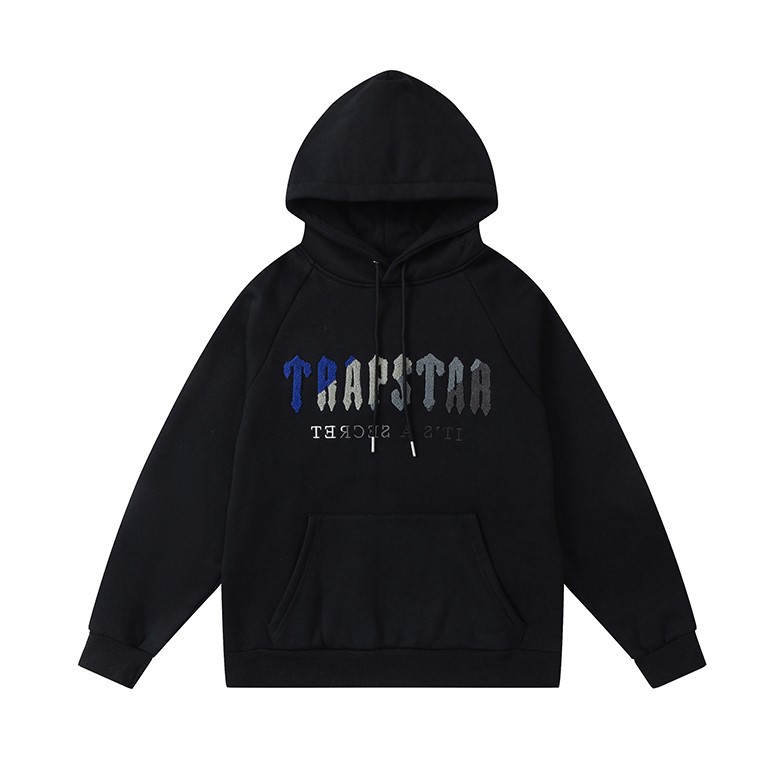 Europa y América Trapstar blue line negro cabeza de tigre toalla bordado más terciopelo con capucha suéter pantalones pantalones casuales