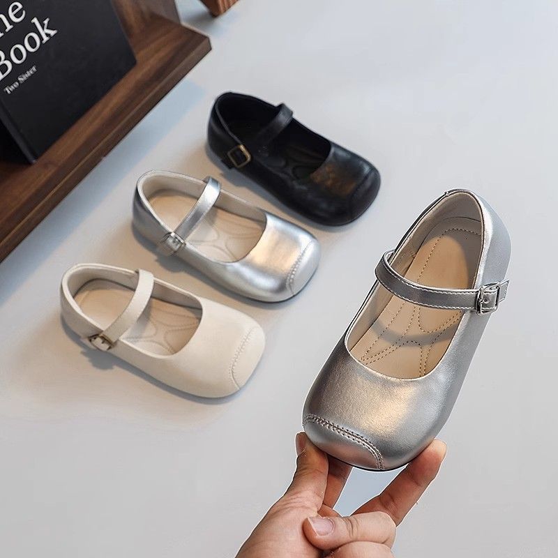 Girls' Leather Shoes 2025 Spring & Fall New Style Girls' Princess Shoes Soft-Soled Square-Mouth Leather Shoes Fashionable Grandma Shoes Shallow-Mouth Flats