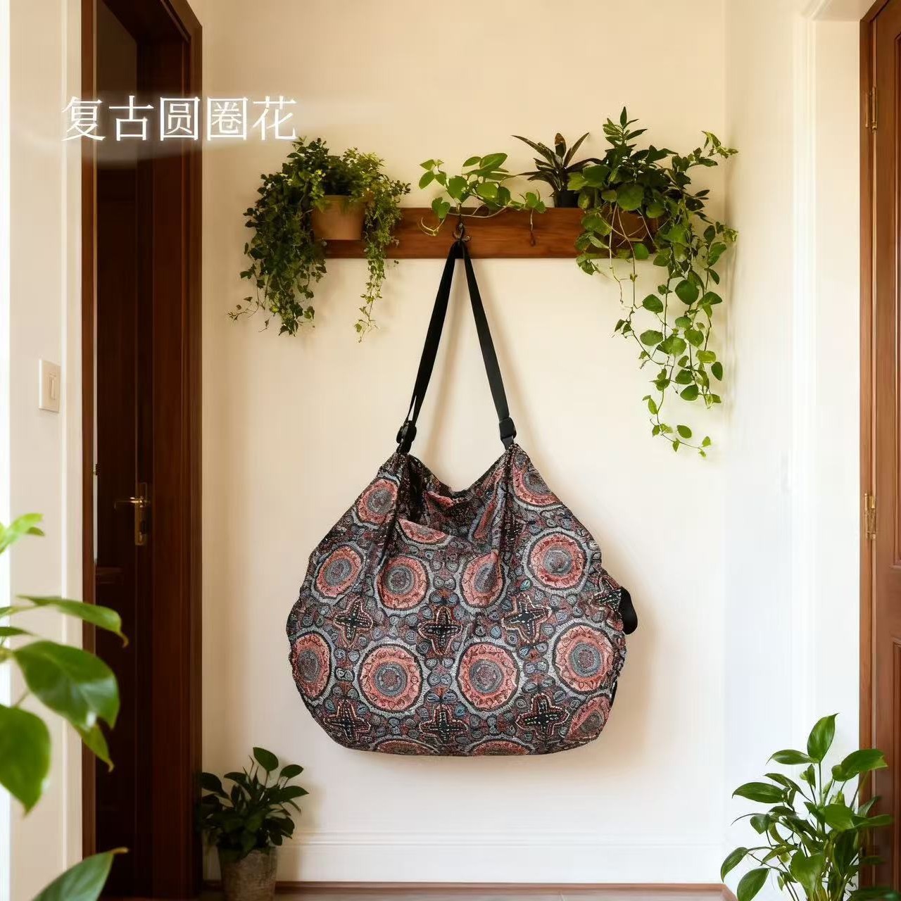 레트로 원형 플라워 폴딩 아코디언 백 50*35CM