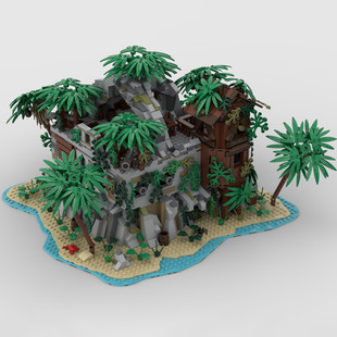 Moc-145588 Secret Base on the Island and Detailed Interior Decoration 2381 Particle Number Gifts