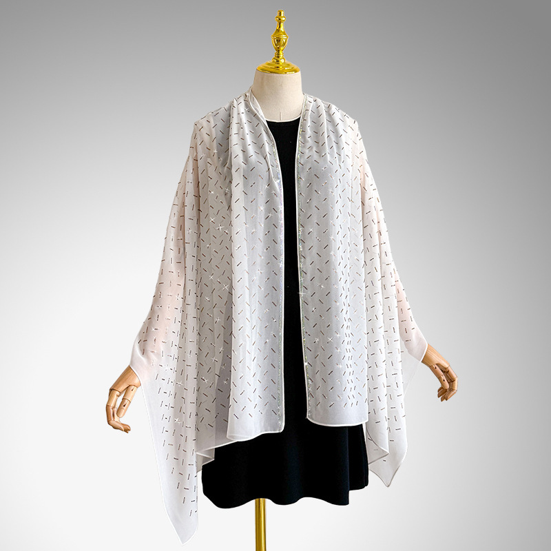 Elegante lichtgewicht chiffon sjaal voor dames met strass_voghion.com