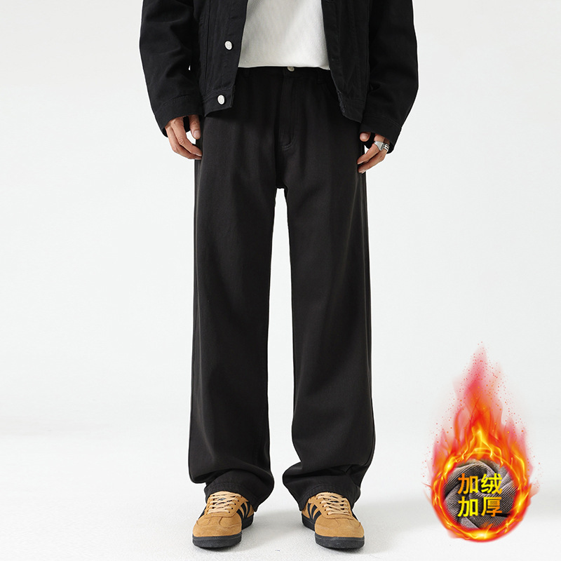 Cloud Appreciation Autumn and Winter Hong Kong Style American Style Stressed Pants Fashionable New Style Jeans Men's American Style Retro Loose Straight Pants