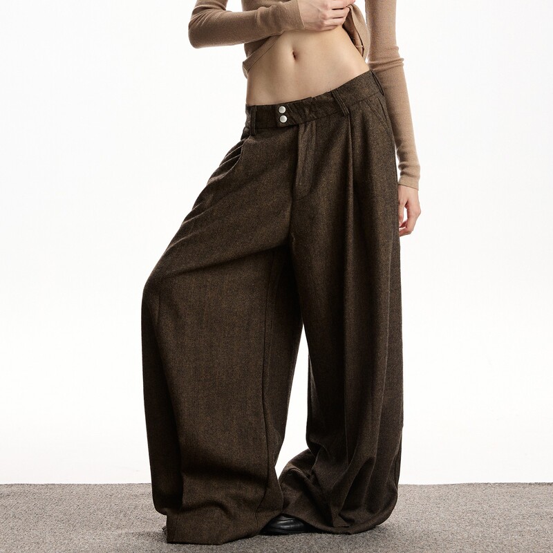 Factory Wool-Blend Pleated Drape Casual Pants for Women, Loose Wide-Leg Slimming Pants in a Relaxed Style Factory Wool-Blend Pleated Drape Casual Pants for Women, Loose Wide-Leg Slimming Pants in a Relaxed Style