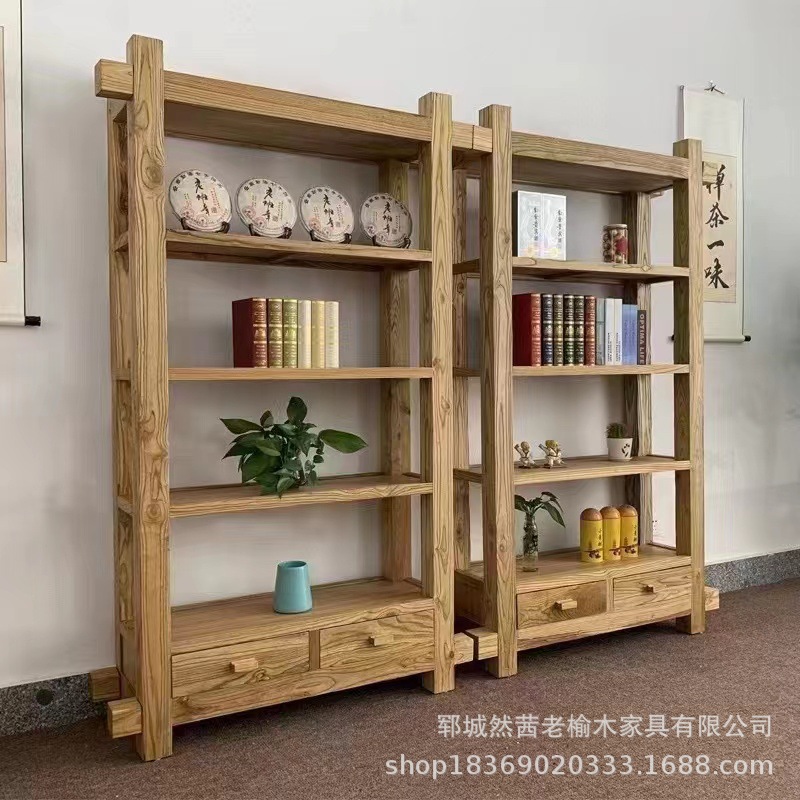 Retro Old Elm Ancient Rack Home Small Apartment Decoration Duobao Pavilion Storage Rack Bookshelf Tea Set Wine Bottle Display Cabinet