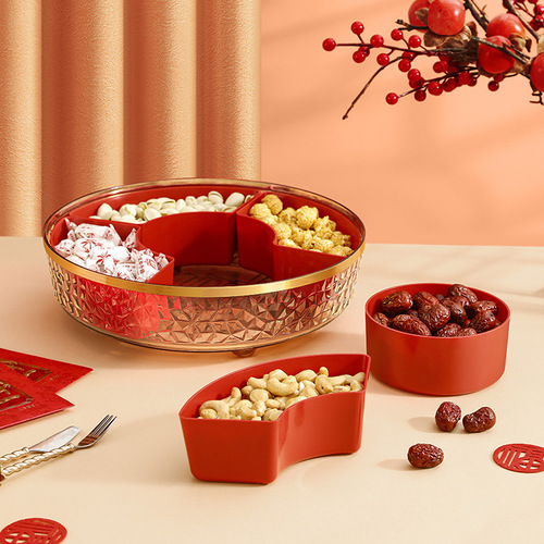 New Year Fruit Bowl Household Living Room Coffee Table Fruit Snack Dry Fruit Storage Box New Style Chinese Festive Melon Seeds Candy Box