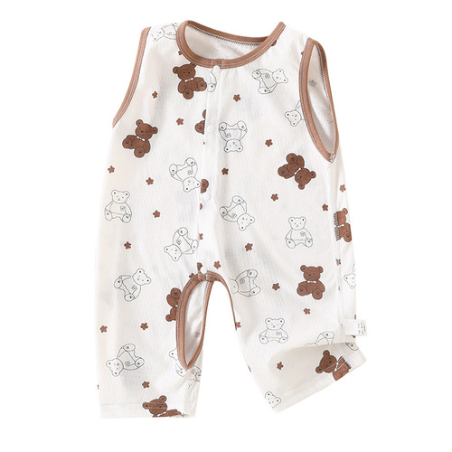 Baby one-piece pure cotton mesh summer thin newborn t-shirt undershirt crawling suit sleeveless baby