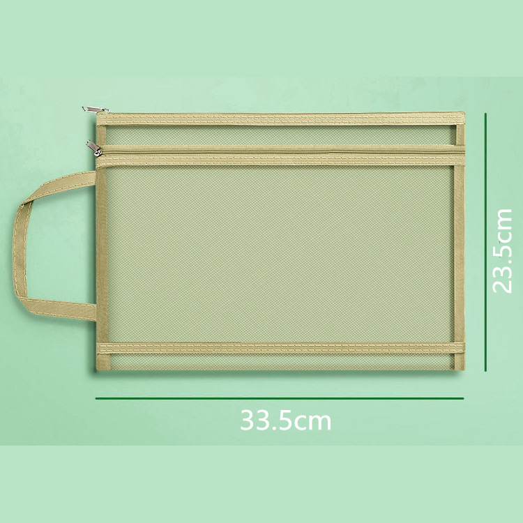 Bolsa de archivo de malla transparente con cremallera para estudiantes de primaria, bolsa de información a4, bolsa de papel de prueba, logotipo imprimible de doble capa