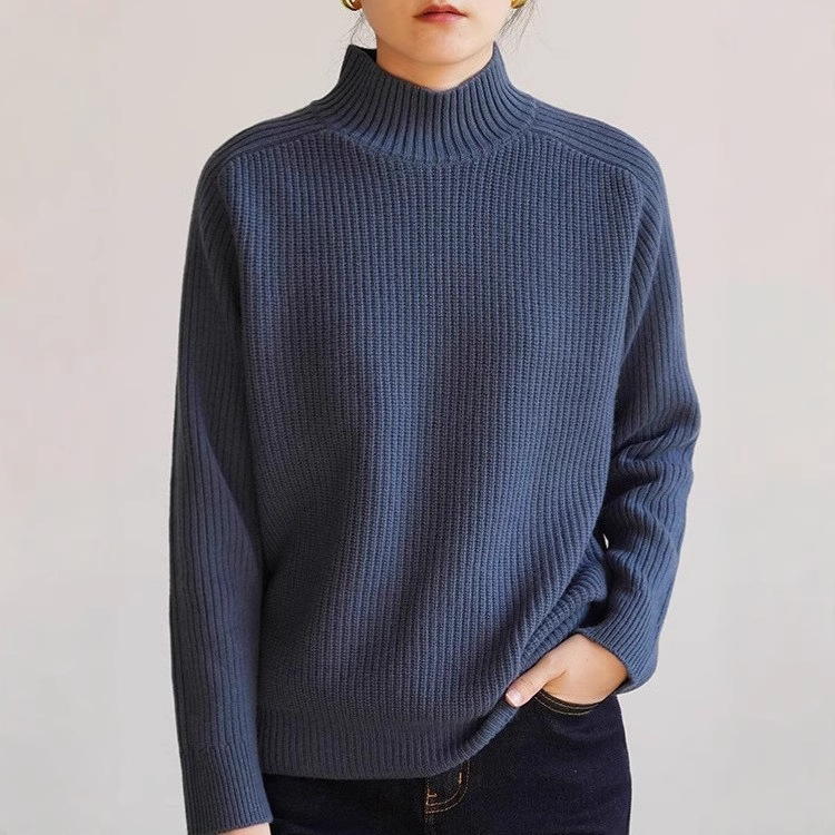 Heavy Weight Commuter All-Wool Half Turtleneck Wool Knitwear Women's Fashionable Loose Knitwear Spring Off-White One-Size-Fits-All Black