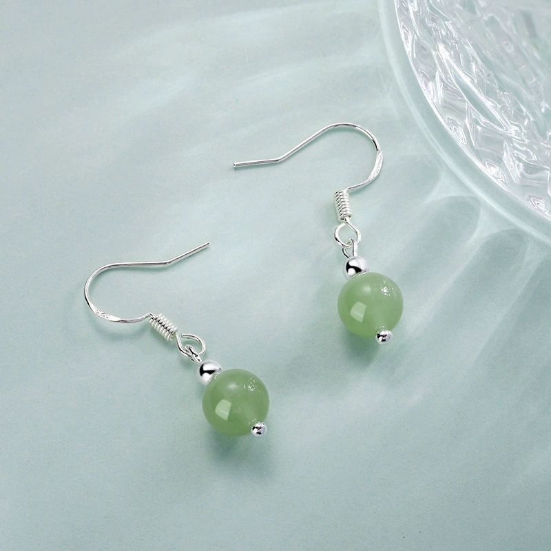 Earrings jade, pendant, round beads