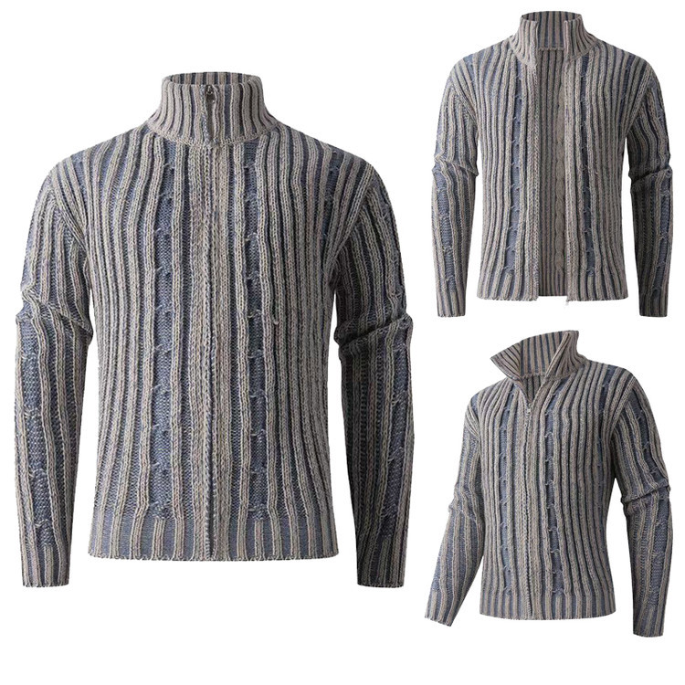 Comercio exterior transfronterizo nuevo hombre camiseta de punto casual marca de moda de cuello de estilo americano camiseta de color contraste suéter chaqueta hombre