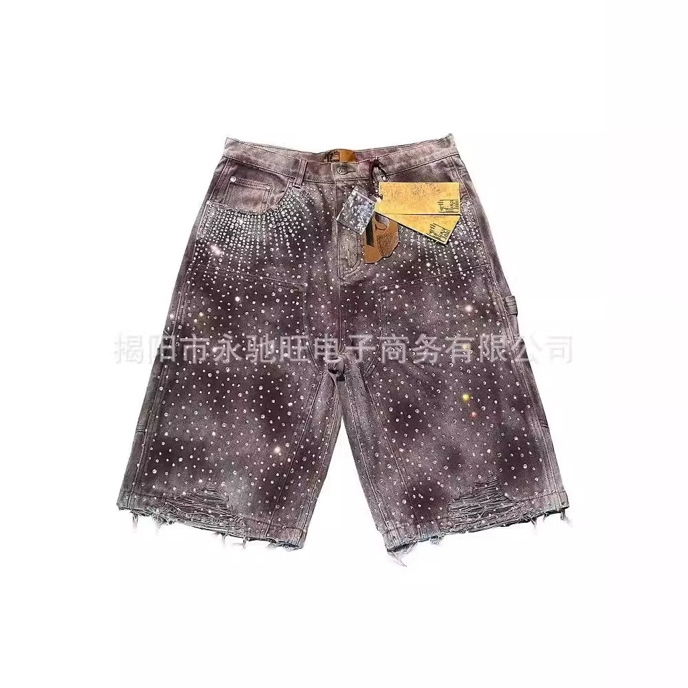 Мужские и женские приливные марки 2024 новые летние новые дырки джинсовые шорты прямые дикие высокие улицы ретро шорты