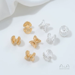 铜镀14K包金镶锆石裙边花托隔珠手工diy水晶串珍珠手项链饰品配件