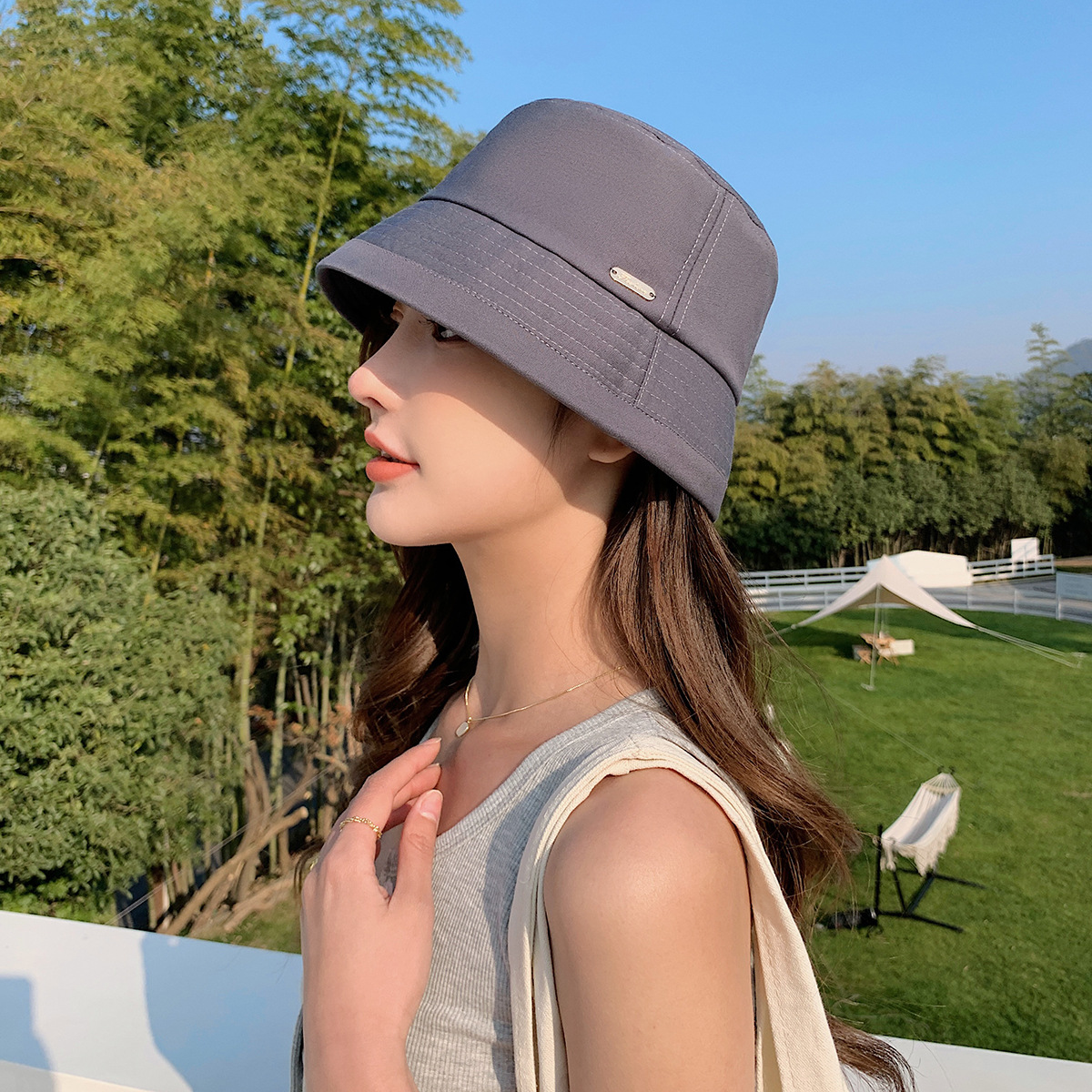 Japan grey Visor fashion Western style Sun hat bucket Fisherman hat summer