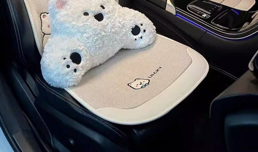 Interior 2026 Asian linen car seat cushion, suitable for all seasons, breathable, high-quality car seat pad, new cartoon cute design