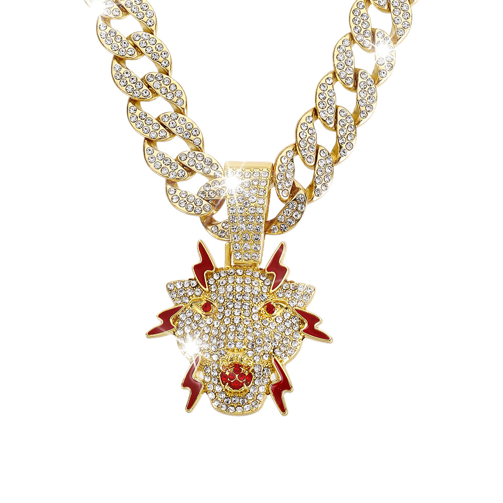 Nuevos productos transfronterizos hip-hop tendencia de diamante rojo pintado colgante de grifo de aceite goteo de diamante collar cubano joyería para hombre