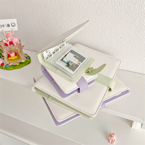 ins green, white, purple and white color matching pu magnetic buckle loose-leaf card album four-square grid 3-inch polaroid idol album small card chasing stars