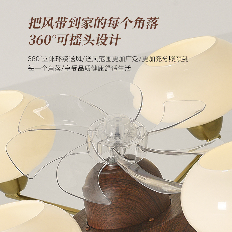 Estilo antiguo, caqui, sala de estar, techo, sacudiendo la cabeza, ventilador, nueva lámpara de vidrio de restaurante de dormitorio de estilo crema francés retro