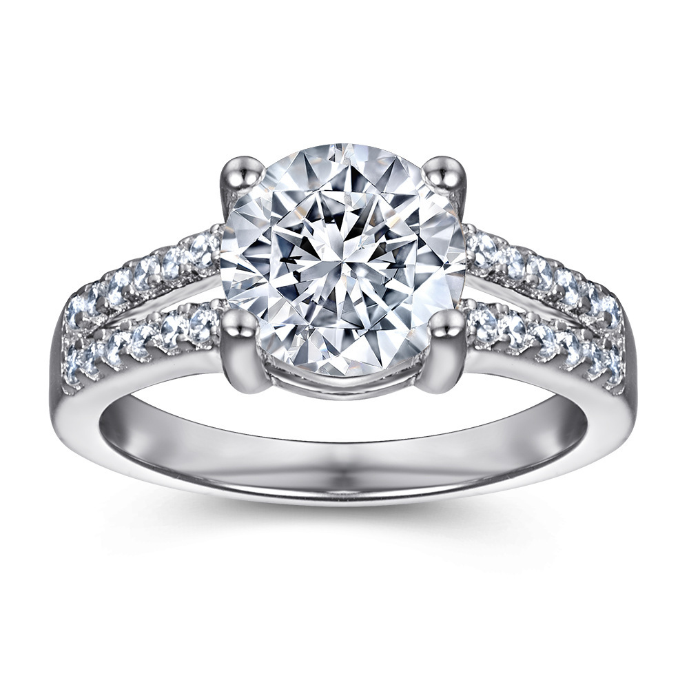 Anillo de plata s925 clásico toro 2 quilates anillo de diamante de diamante de doble fila de mujer huevo de paloma anillo de boda en vivo