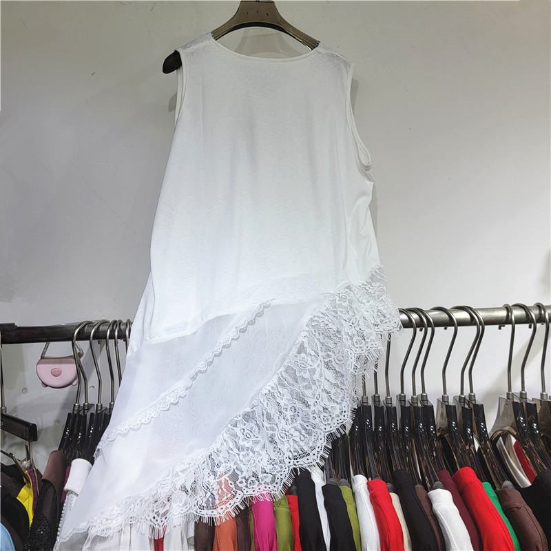 Irregular biselado V-cuello sin mangas chaleco vestido de mujer primavera y verano nuevo encaje de costura medio y largo plegado top image 4