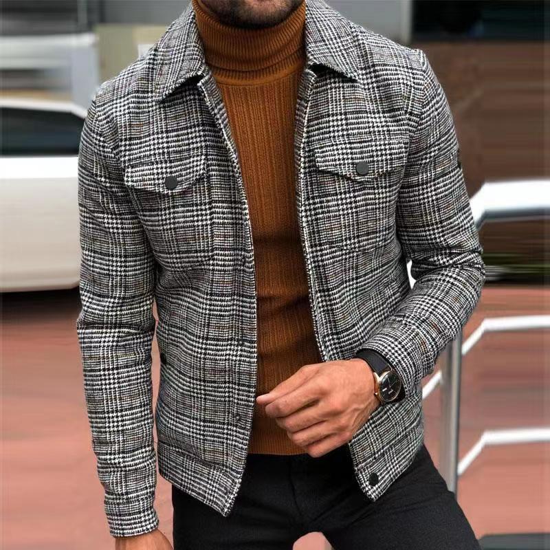 Fashion Houndstooth Plaid Men Jacket Casual Slim Fit Suit Jacket Coat Business Streetwear Costume Homme Men's Blazer_voghion.com
