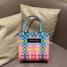 新款塑料编织包大容量手工编织包时尚百搭编织包竹节沙滩度假包包