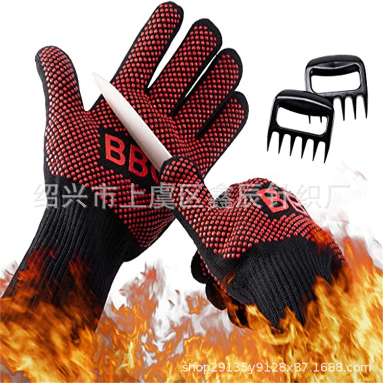 Bbq500 grados aramida resistente a altas temperaturas guantes ignífugos horno microondas aislamiento térmico hornear silicona barbacoa guantes