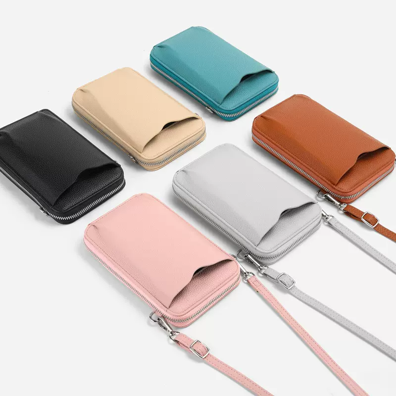 跨境新款荔枝纹竖款拉链手机包外贸迷你大容量女士单肩包斜挎包