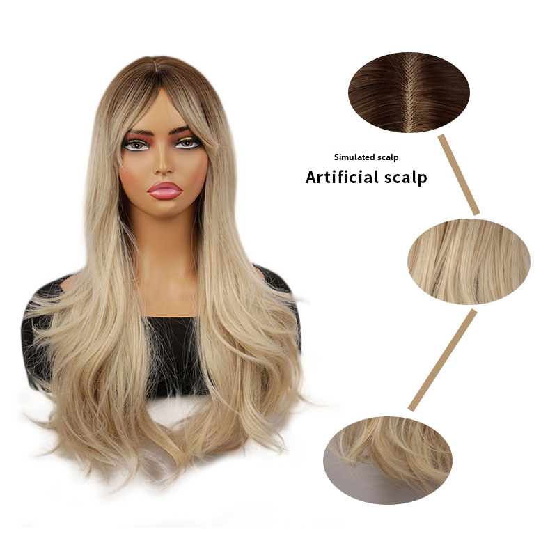 613 ντεγκραντέ περούκα γυναικεία τακτοποιημένα κτυπήματα μεγάλου κυματισμού χημικές ίνες μακριά σγουρά μαλλιά κάλυμμα κεφαλής_voghion.com